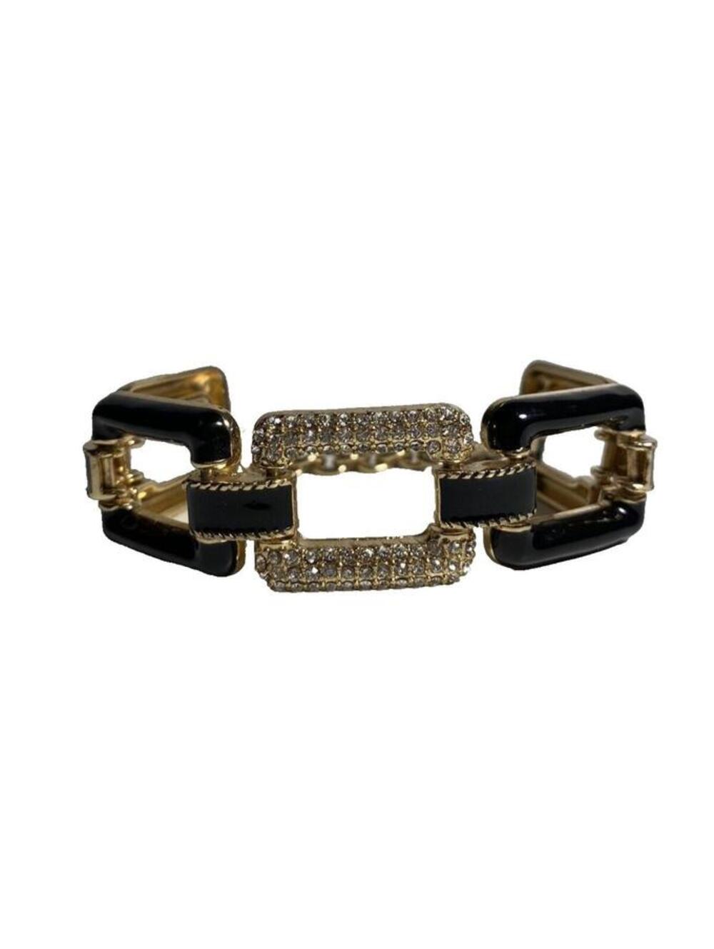 Black and Gold Bracelet - Fake Diamonds - Brand New - Elegant Costume Jewelry